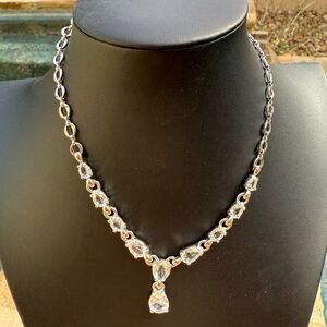 Swarovski Clear Crystal Teardrop Necklace – Rhodium Plated with box